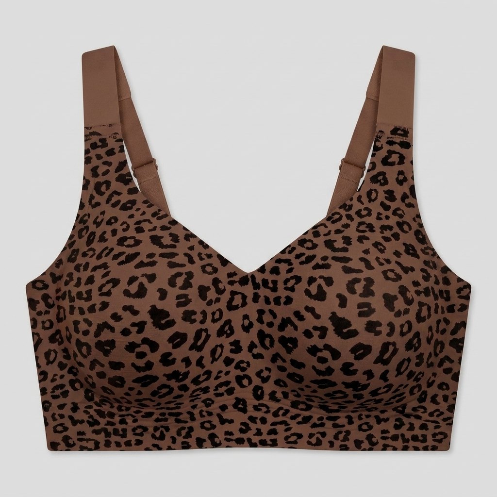 Leopard print wireless bra flat-lay