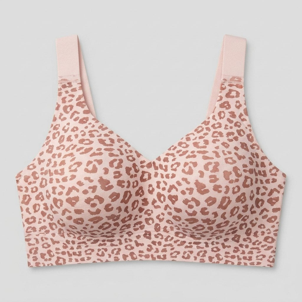 Light leopard print wireless bra flat-lay