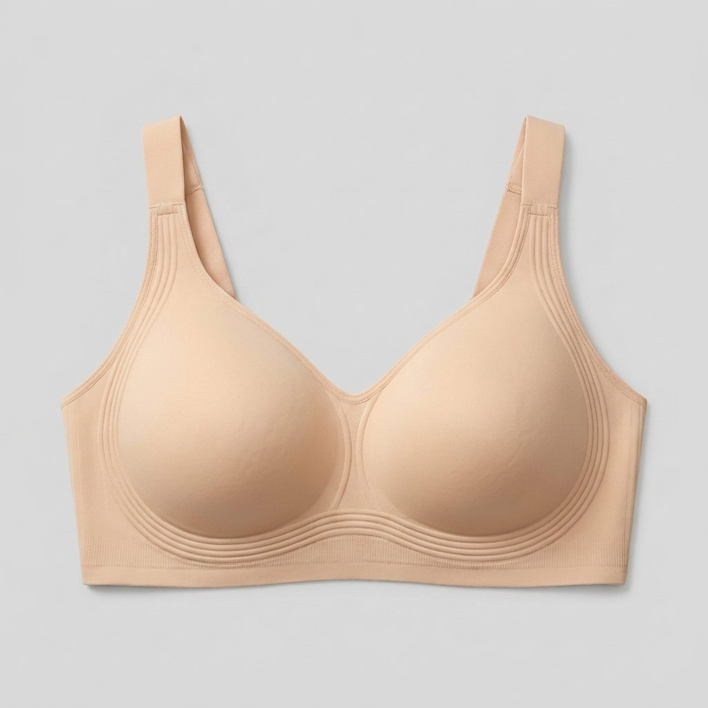 Nude wireless full-coverage bra flat-lay