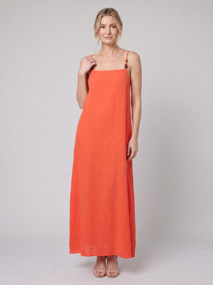 Flame cotton gauze beach cover-up, second front pose on model