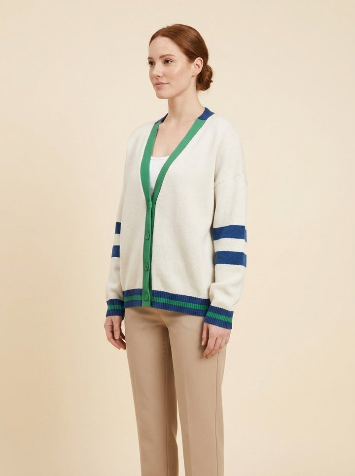 Crisp Cardigan green trim front