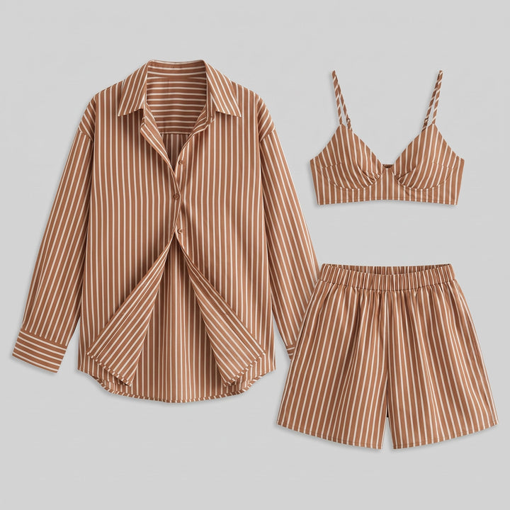 Cynthia summer set brown stripe flat lay product only