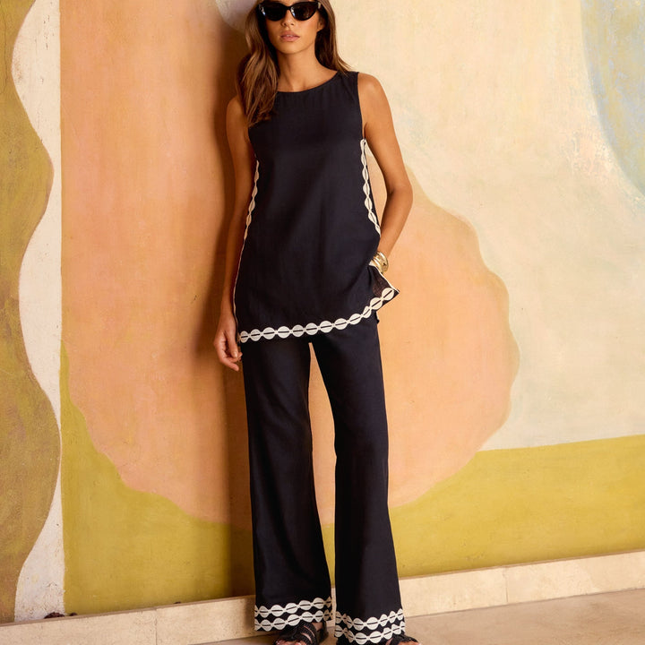 Cyrielle full-length pants with an elasticated waist and trimmed hem, image 6 of 6