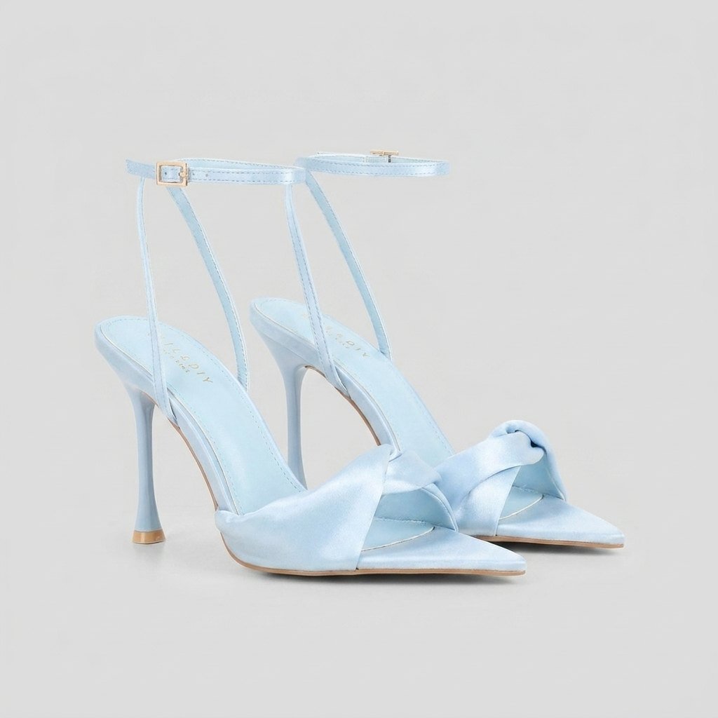 Dahlia light blue satin heeled sandals