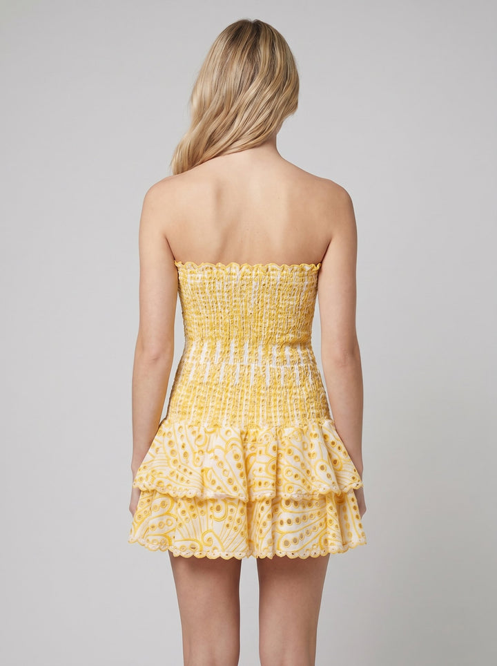 Dahlia smocked strapless mini dress back view