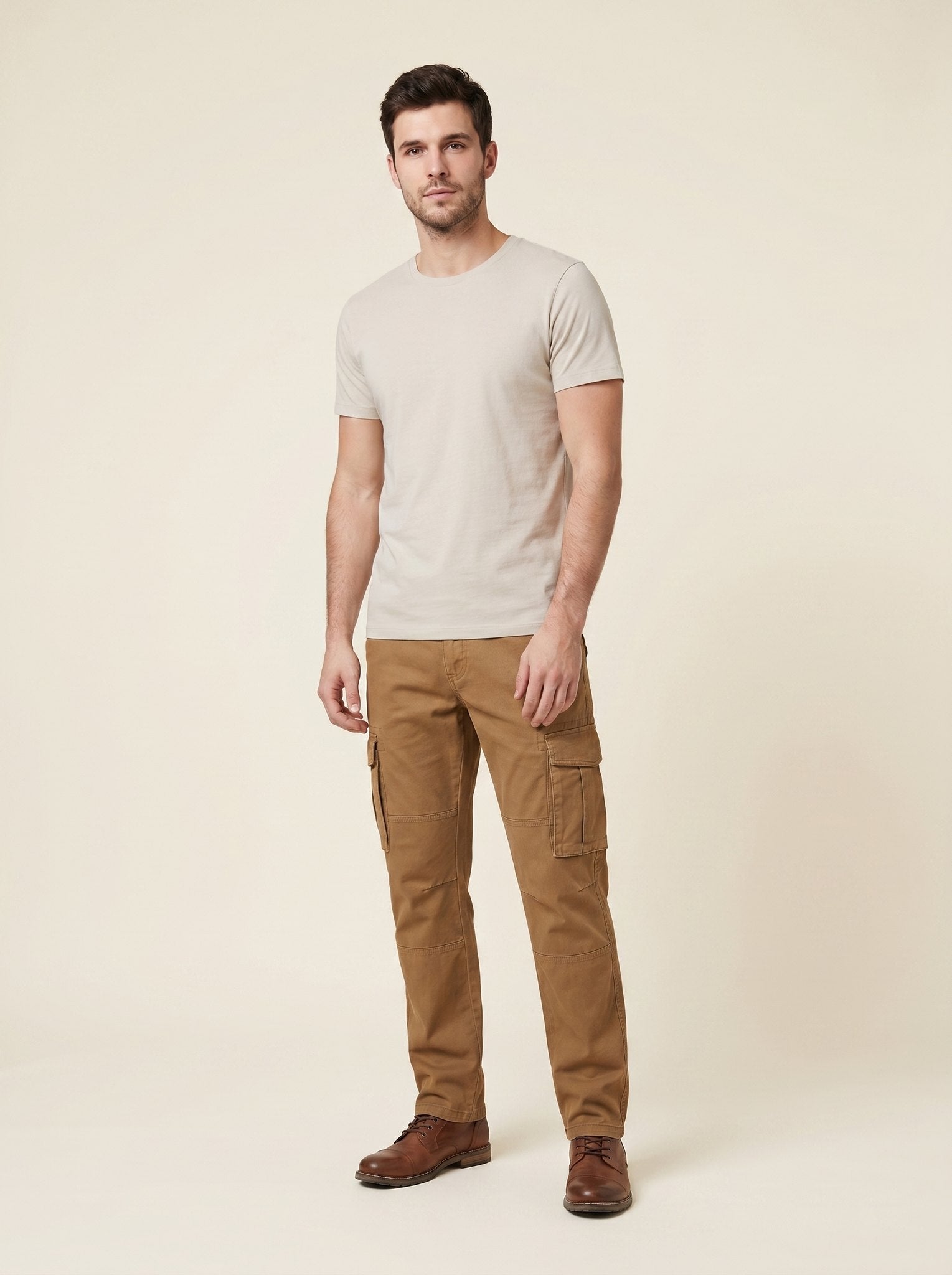 Daily men's cargo work pants beige camel front