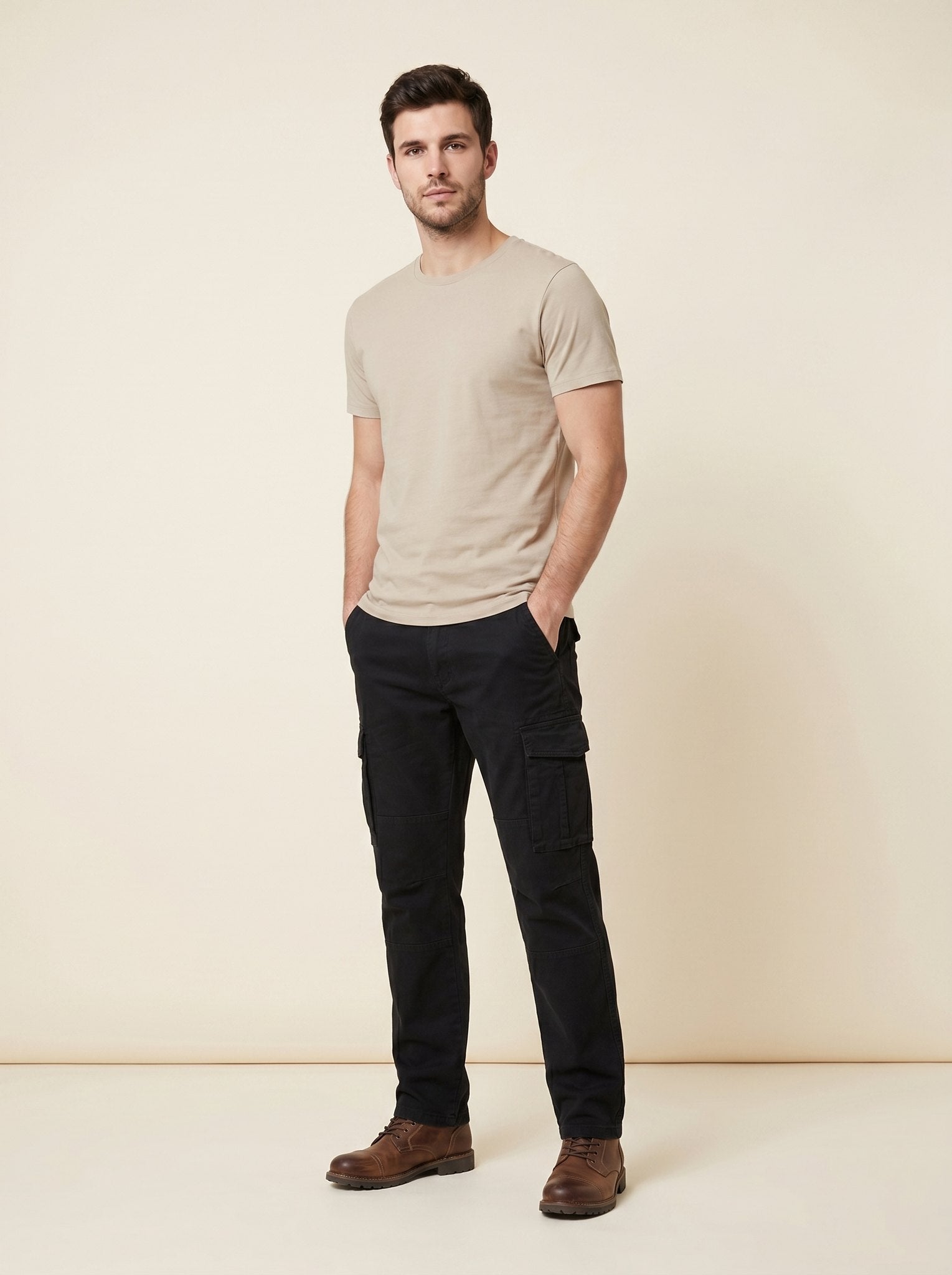 Daily men's cargo work pants black front