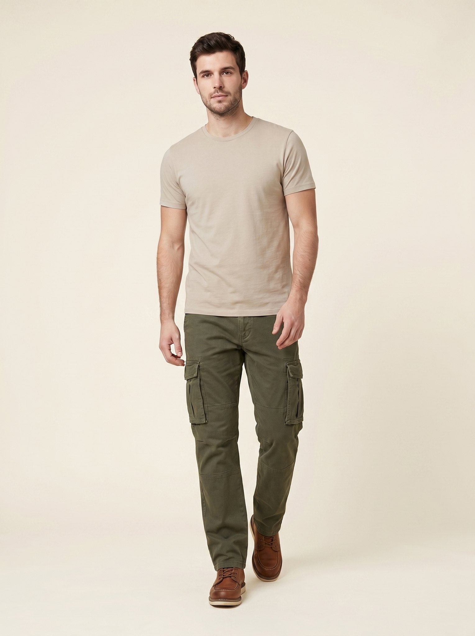 Daily men's cargo work pants olive green front