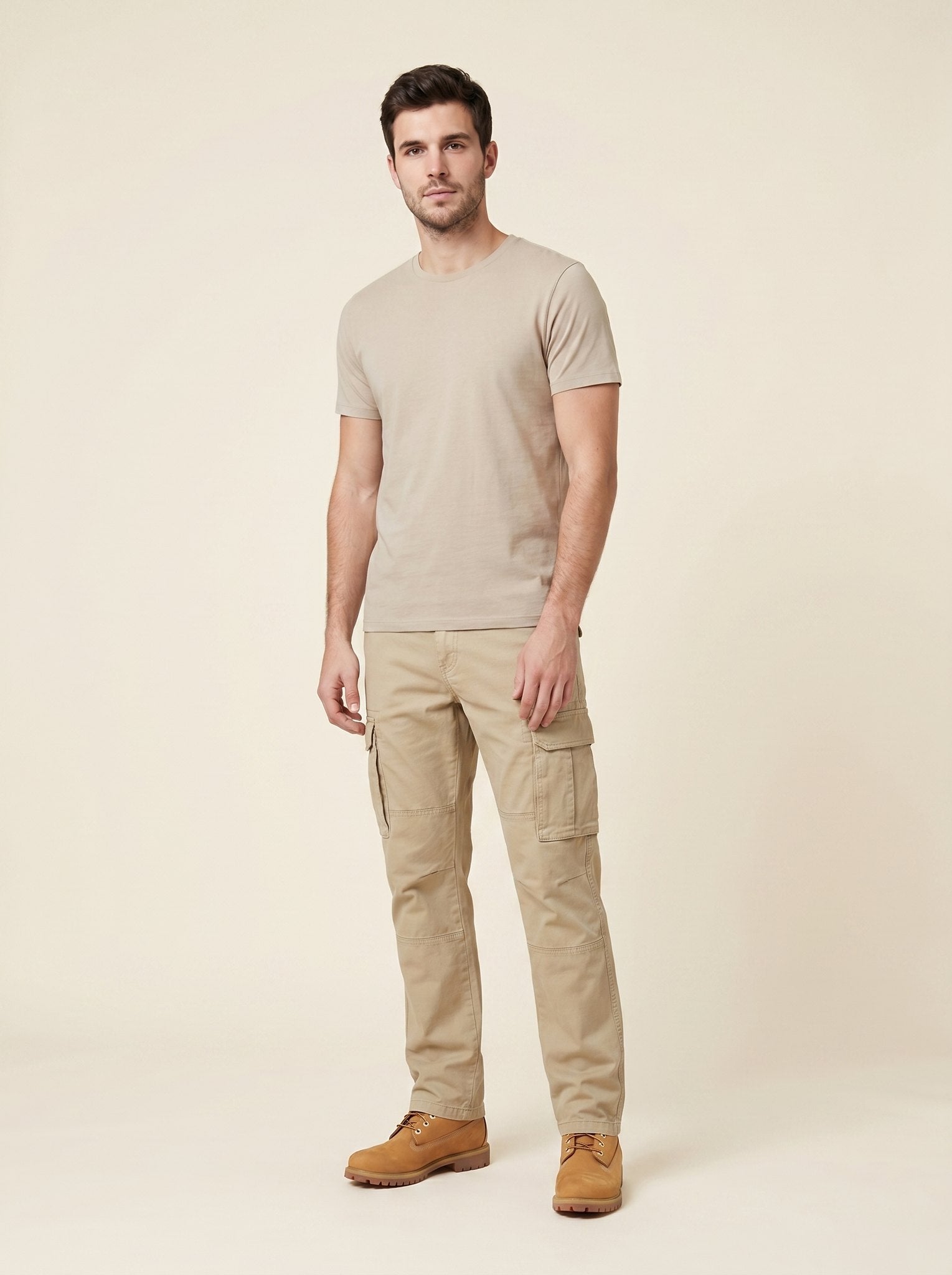 Daily men's cargo work pants khaki front