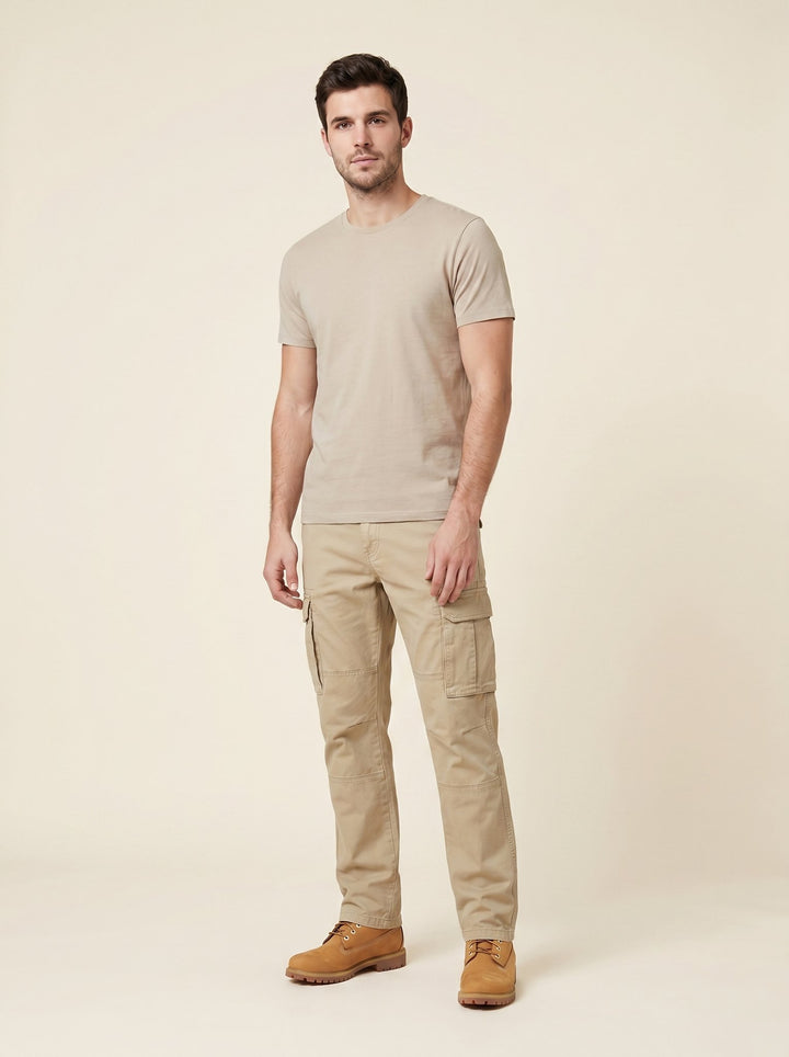 Daily men's cargo work pants khaki front