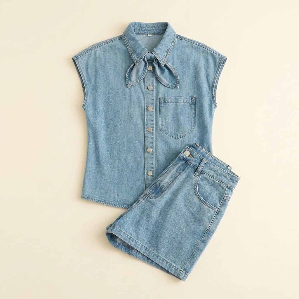 Daisy aqua denim set flat lay