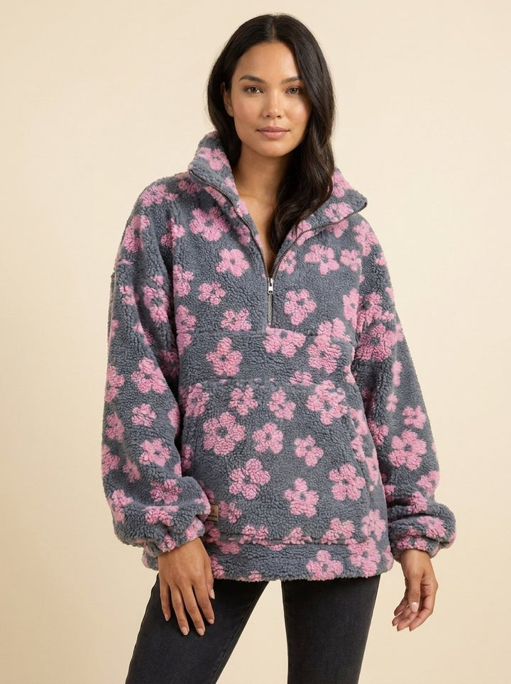 Daisy oversized sherpa sweater pink daisy print