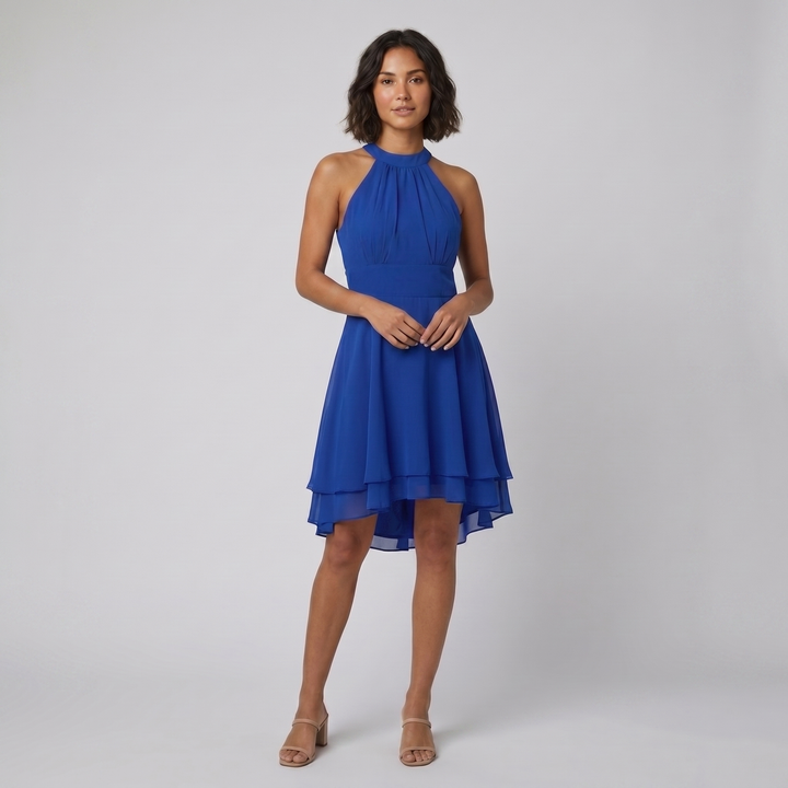 Dakota halter ruffle dress blue