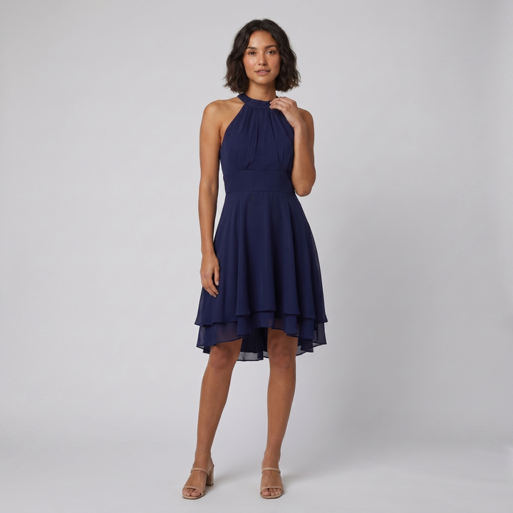 Dakota halter ruffle dress navy blue