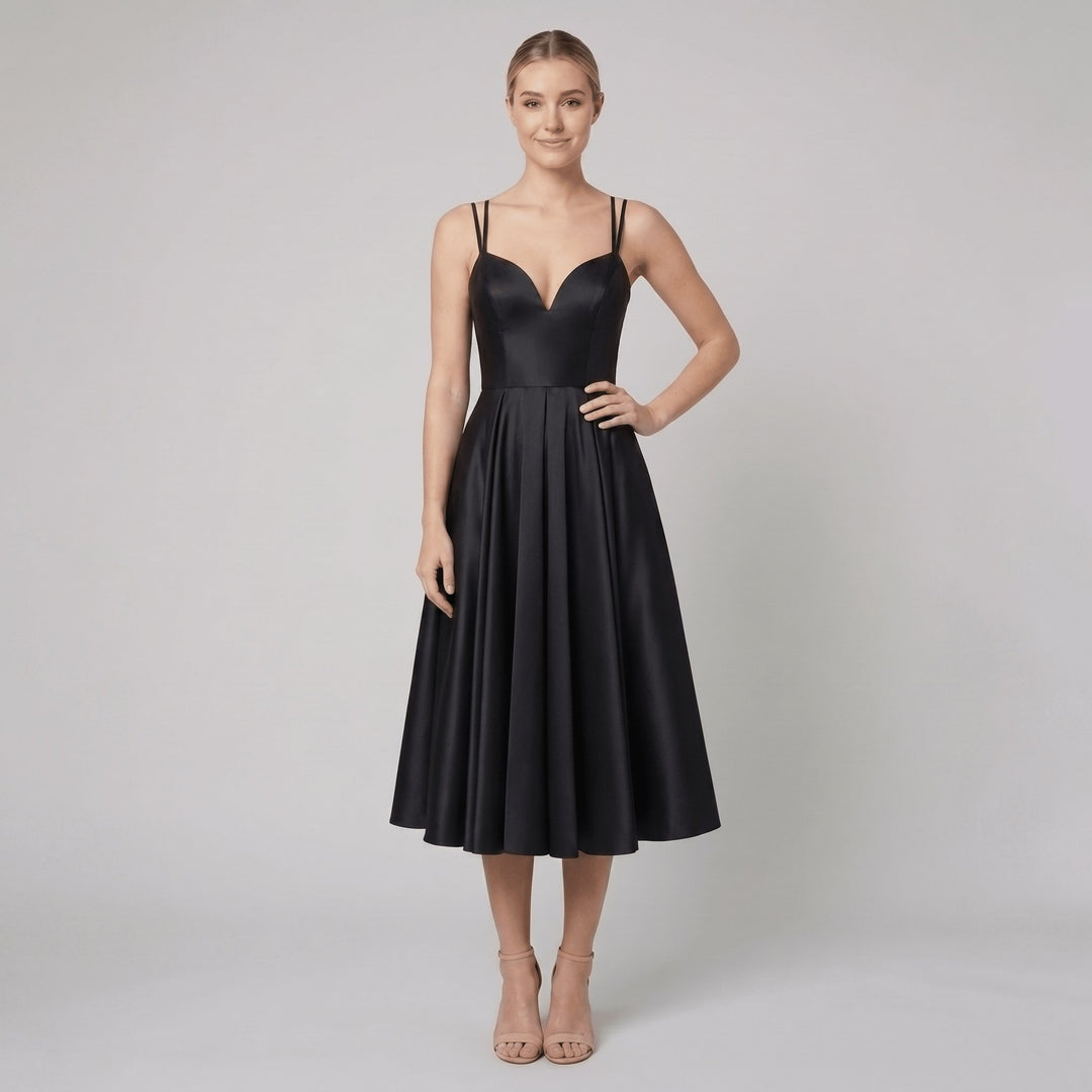 Dalia deep-V midi dress black