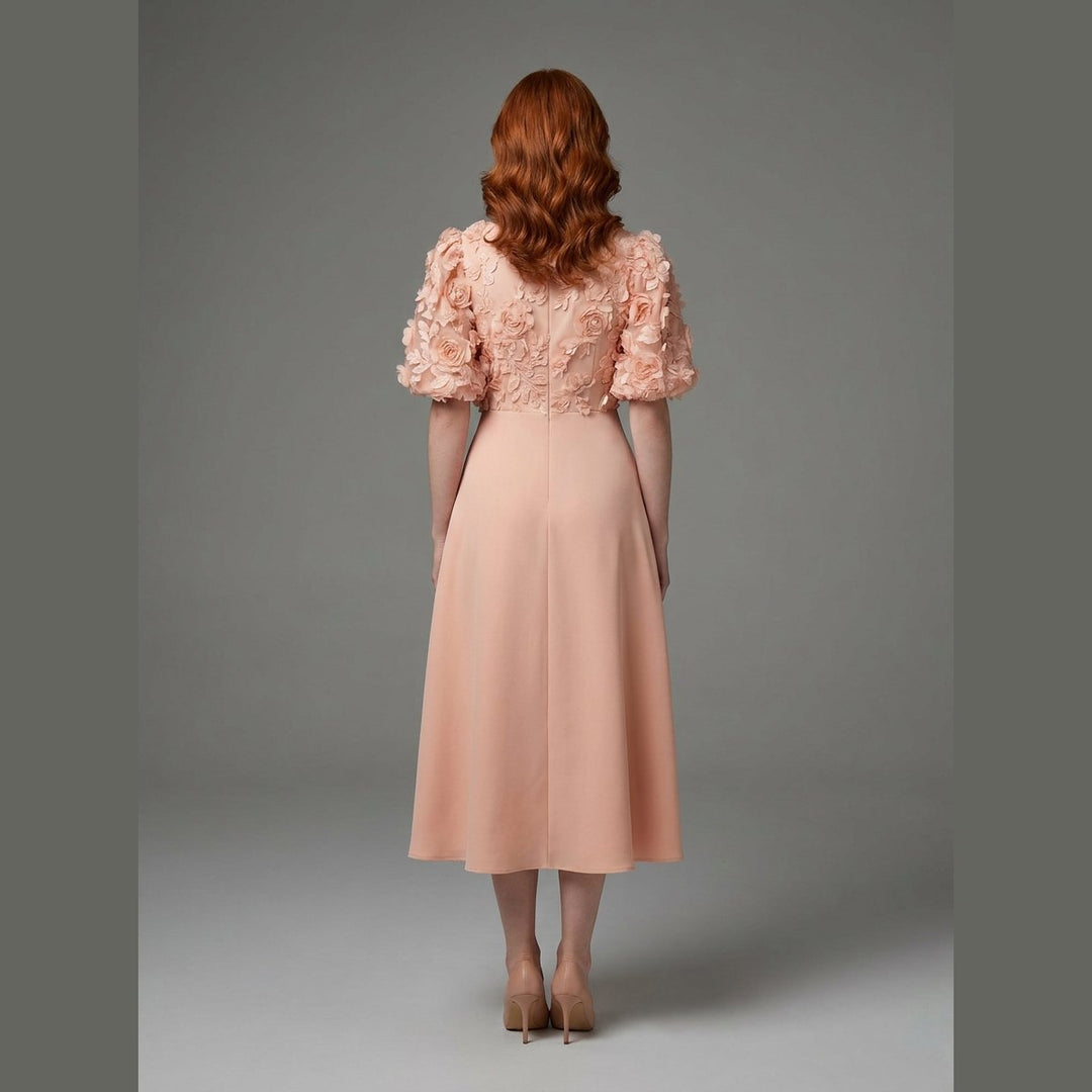 Dara peach floral midi dress back