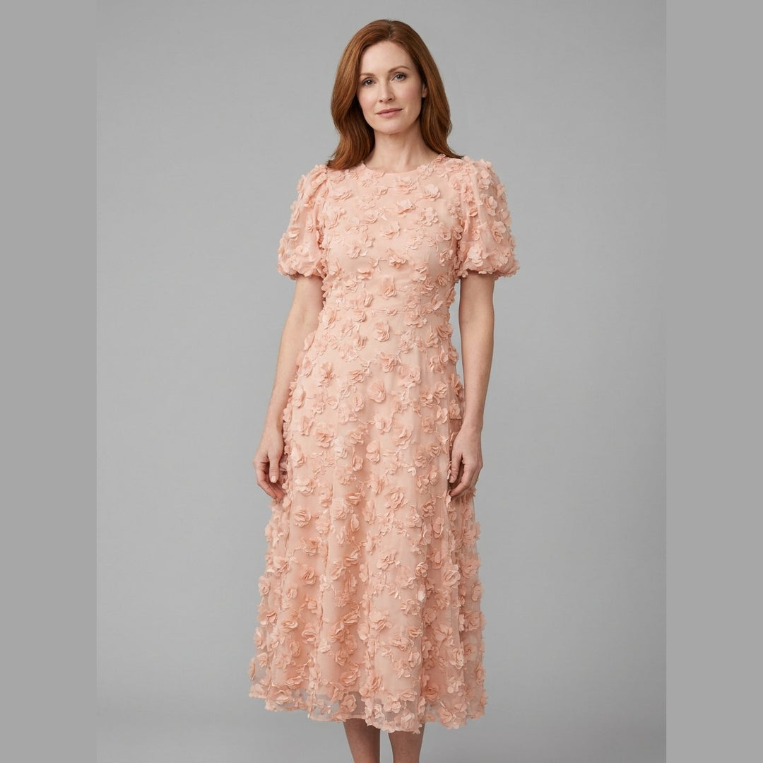 Dara peach floral midi dress front pose