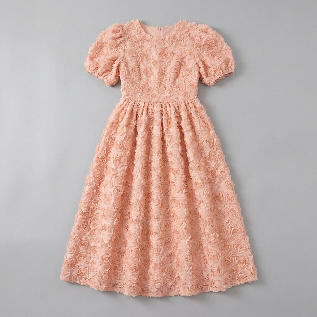 Dara peach floral midi dress product flat lay