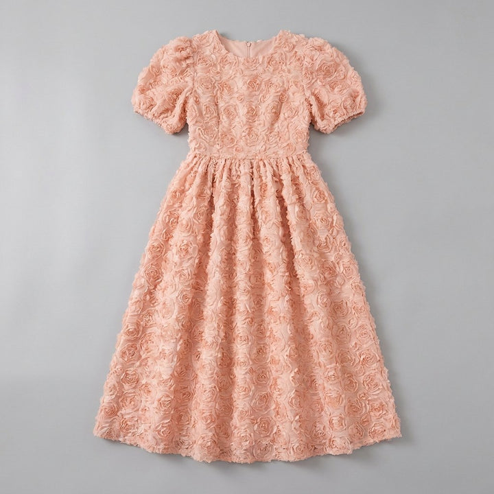 Dara peach floral midi dress product flat lay
