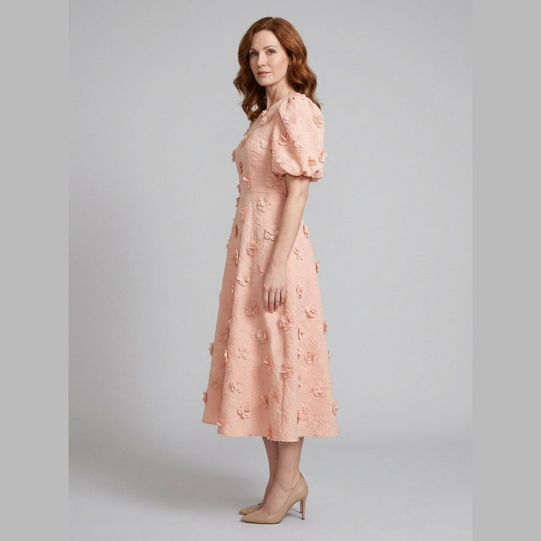 Dara peach floral midi dress side