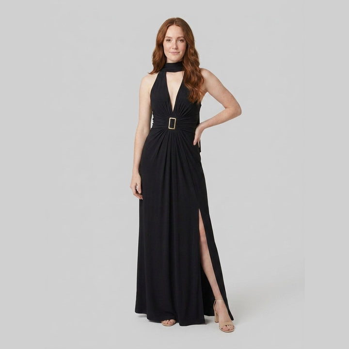 Dara black halter maxi dress front