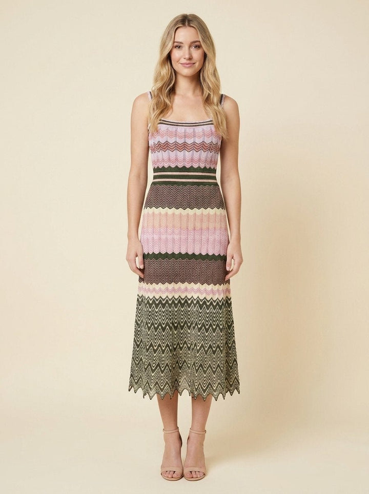 Dara contrast-color chevron knit midi dress front