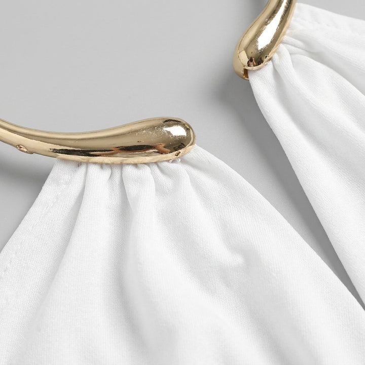Dare cowl-neck halter top fabric detail