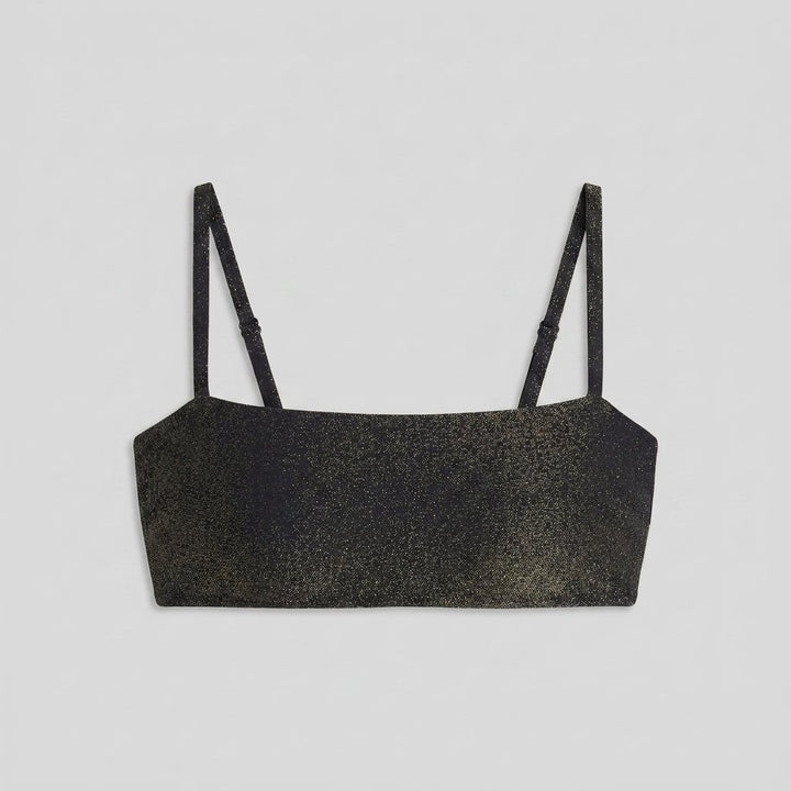 Dazzle black metallic lurex bandeau swim top front flat lay