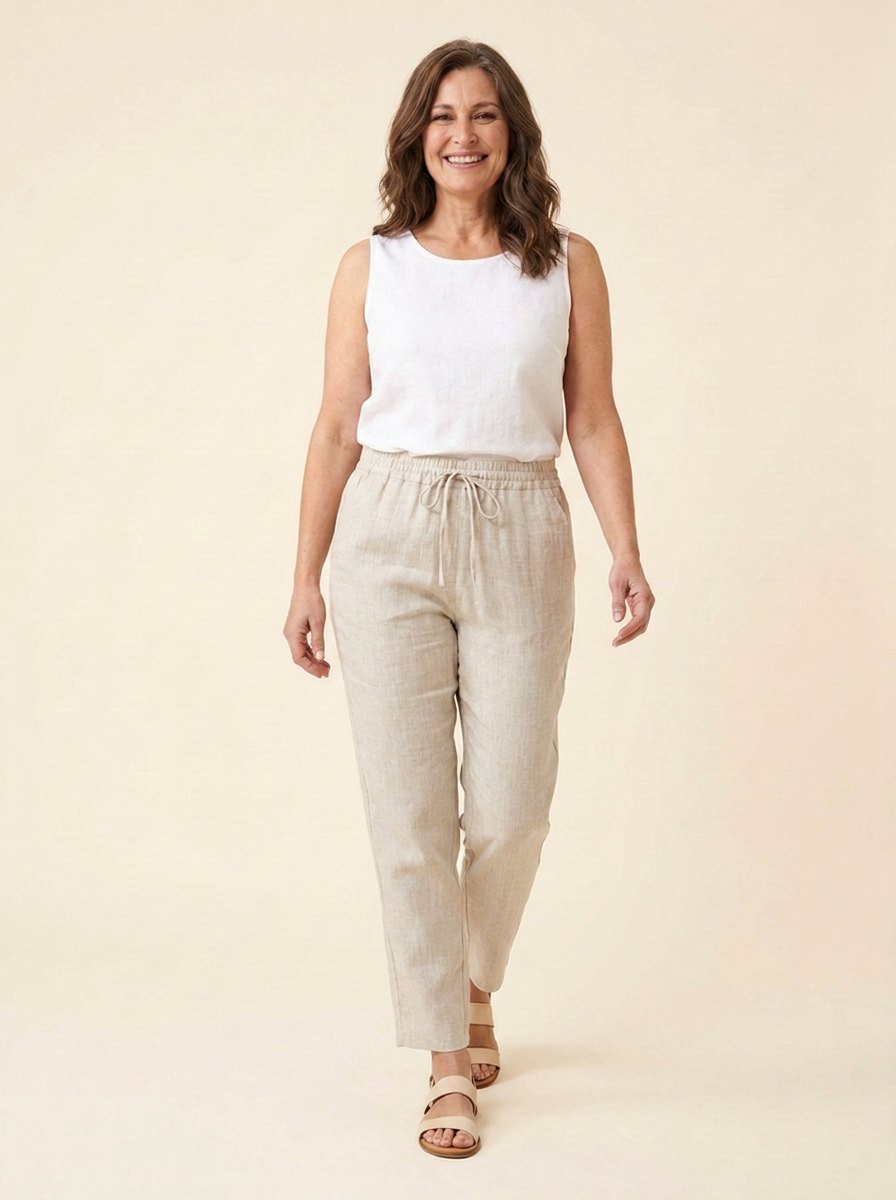 Dazzle linen pants walking pose