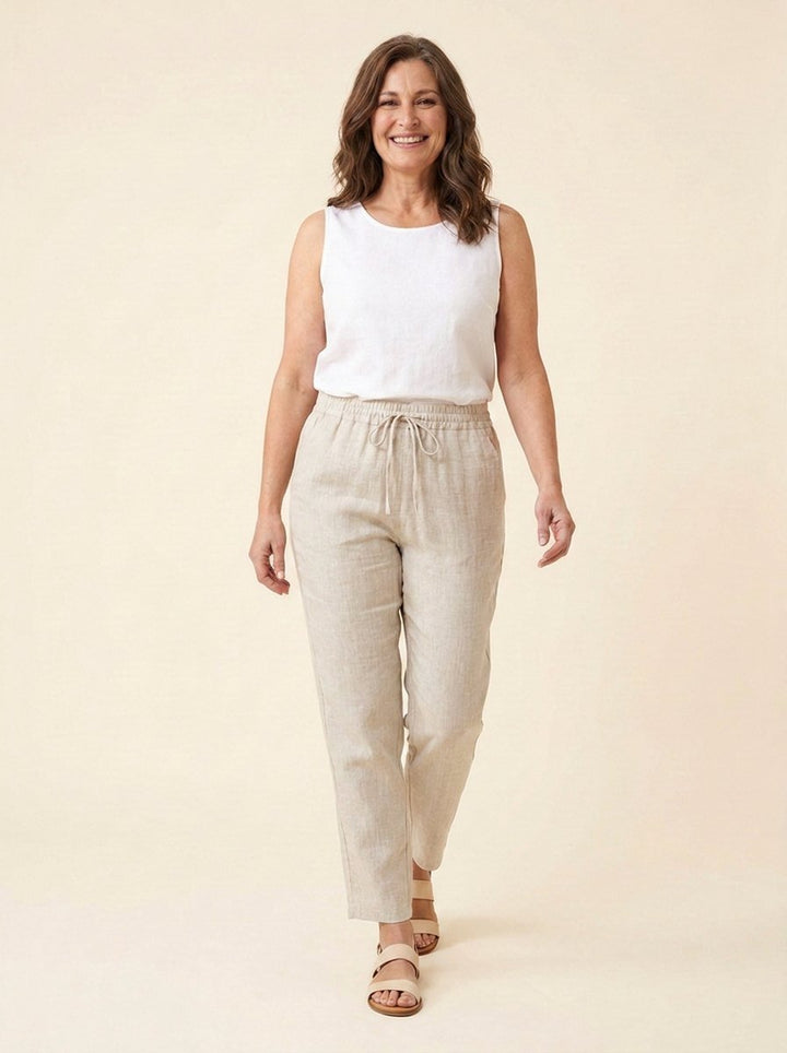 Dazzle linen pants walking pose