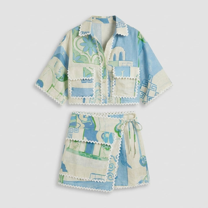 Delfina Riviera print set product flat lay