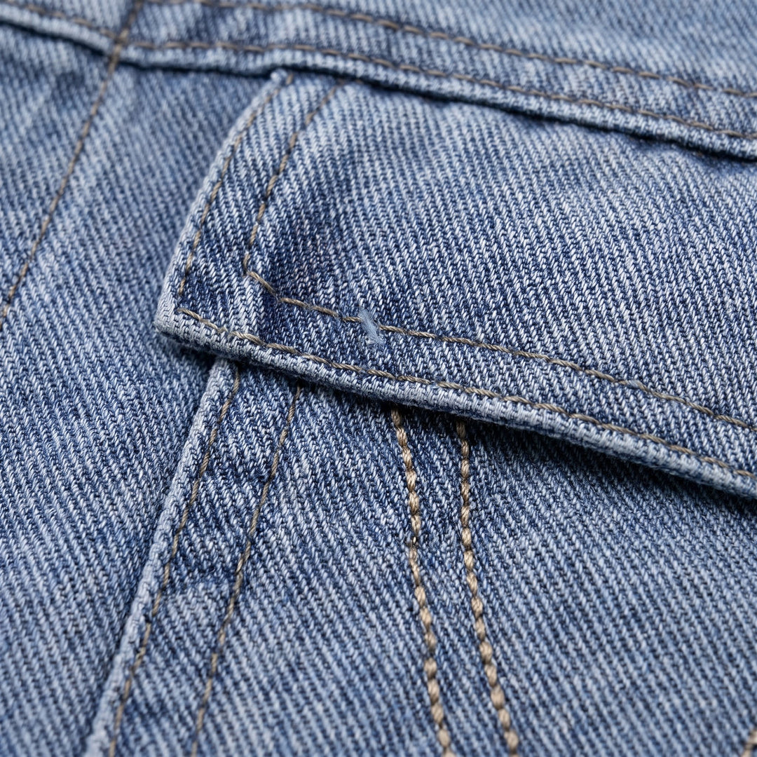 Denim tie-up long sleeve shirt fabric detail