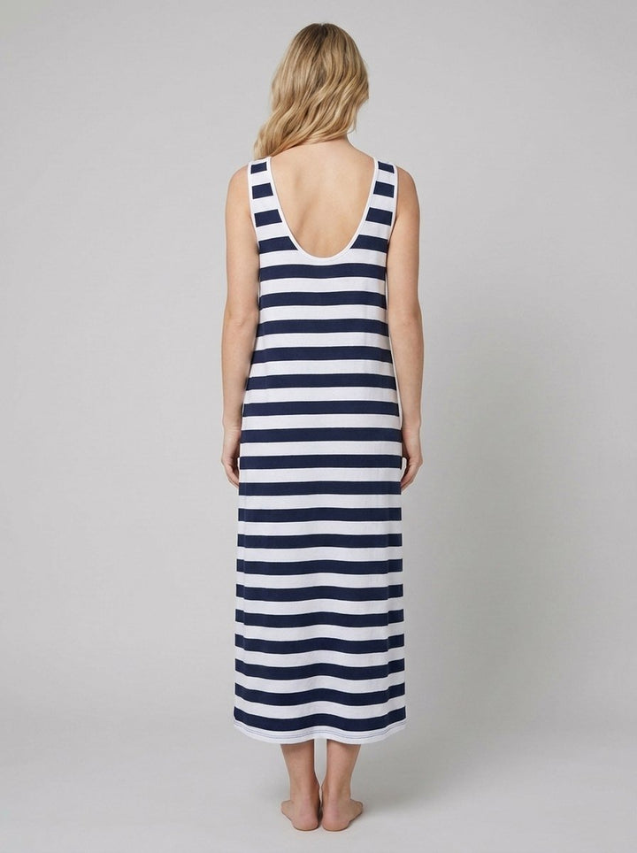 Dewey nautical stripe maxi dress back
