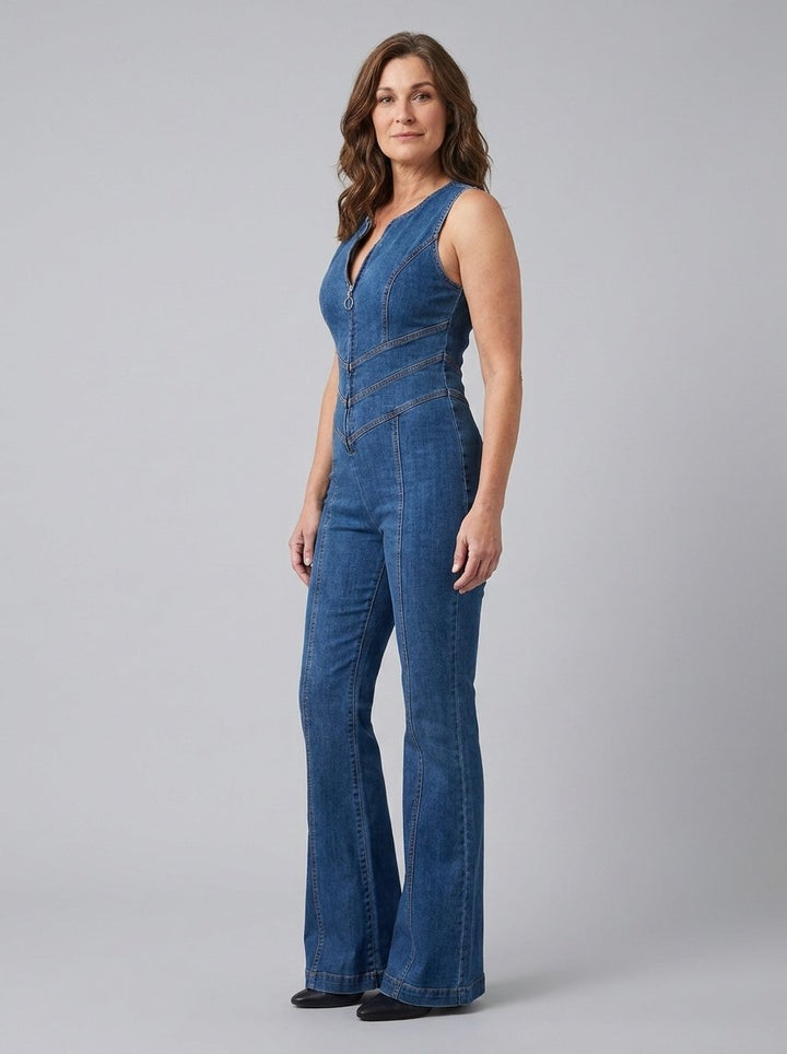 Diva denim jumpsuit side three-quarter view