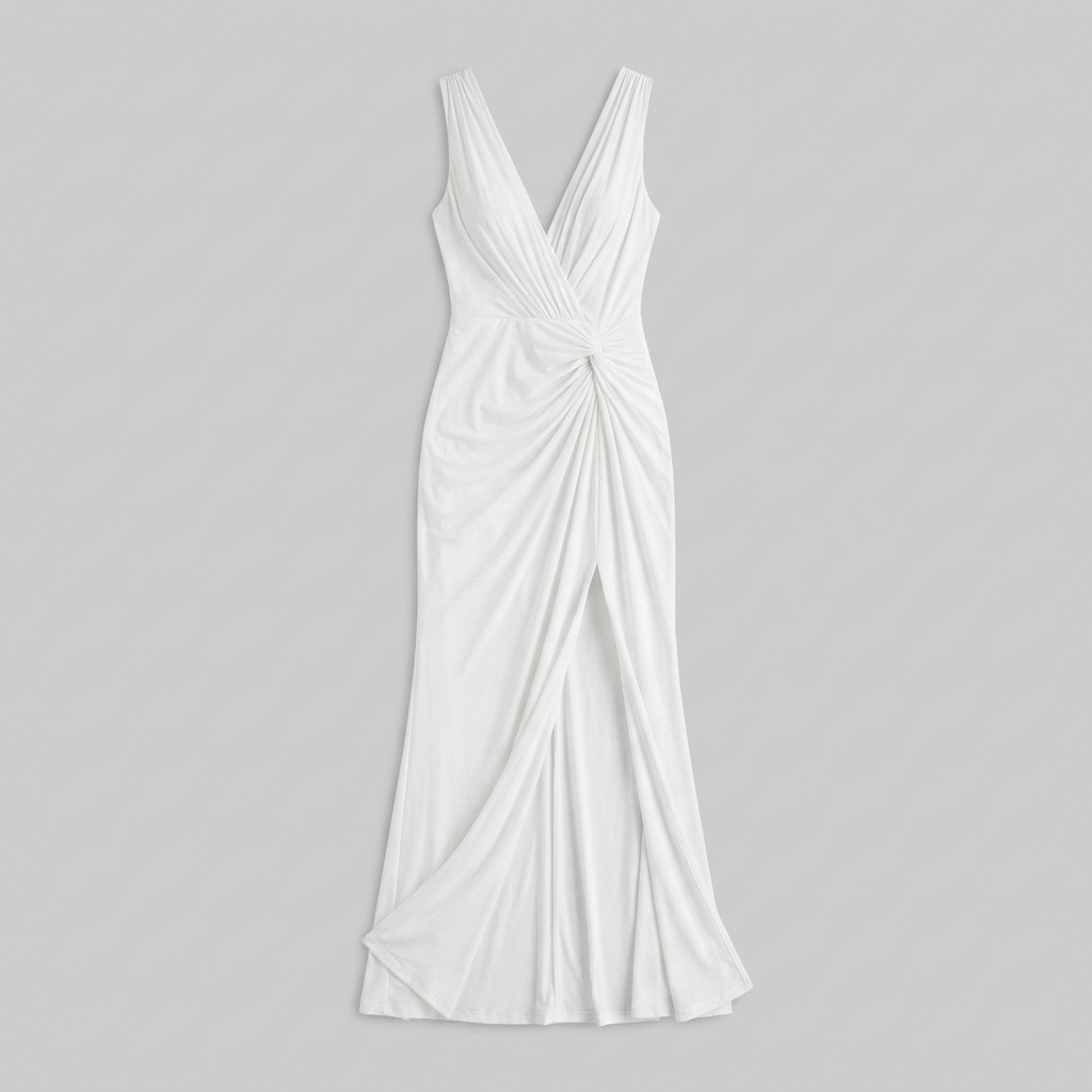 Diva white ruched maxi gown product flat-lay