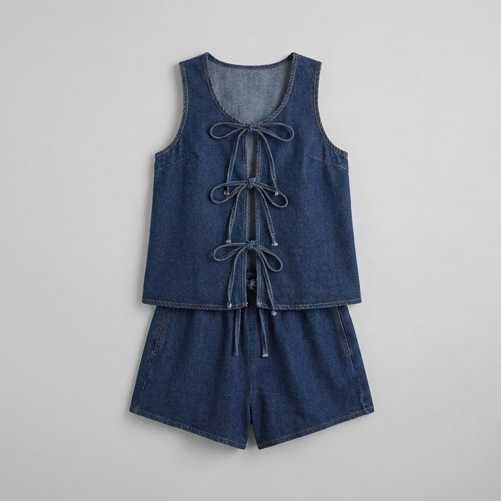 Doretta denim tie set flat lay