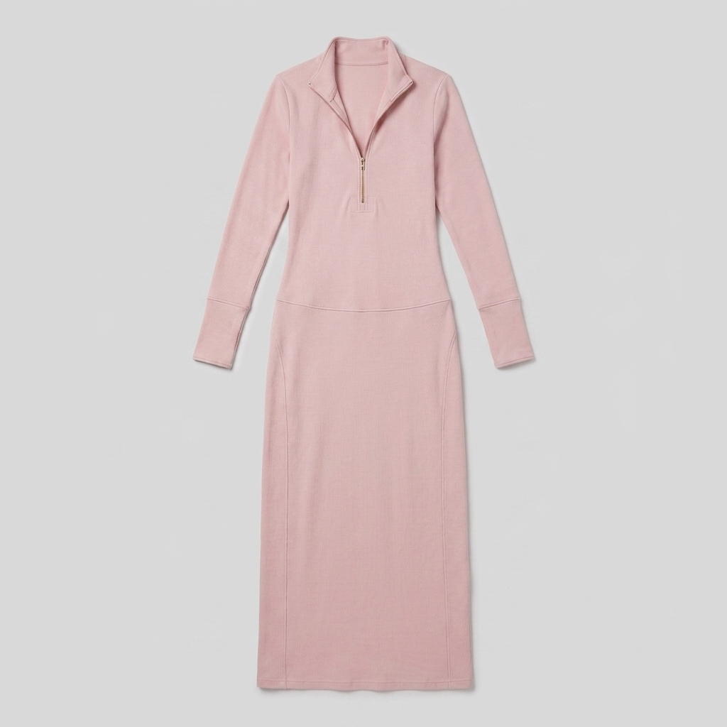 Elegant retro zip maxi dress product flat-lay