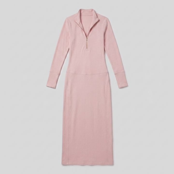 Elegant retro zip maxi dress product flat-lay