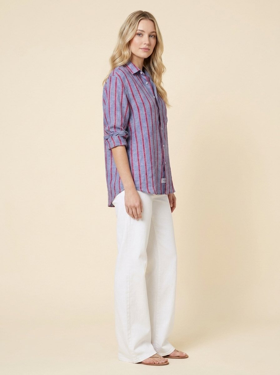 Eli striped linen shirt three-quarter view
