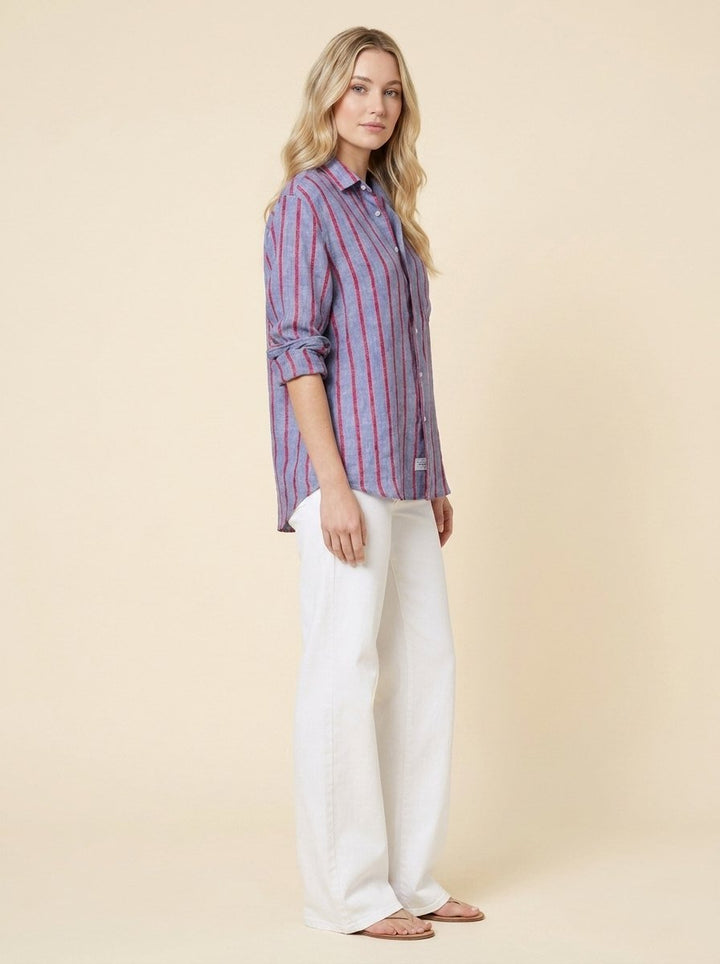 Eli striped linen shirt three-quarter view