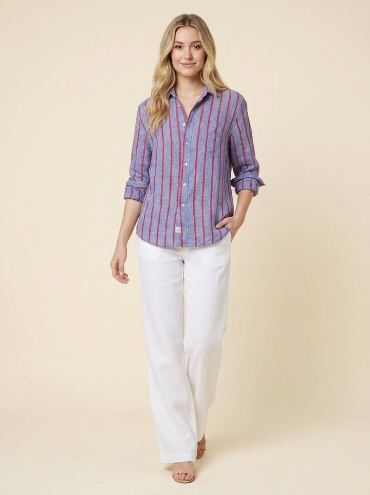Eli striped linen shirt relaxed pose