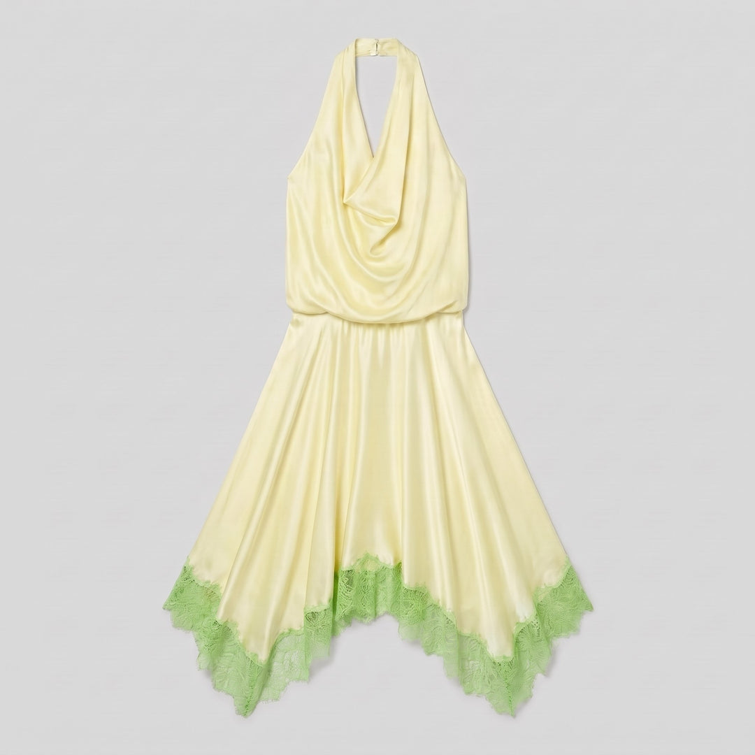 Elira Silk Dress key lime product flat lay