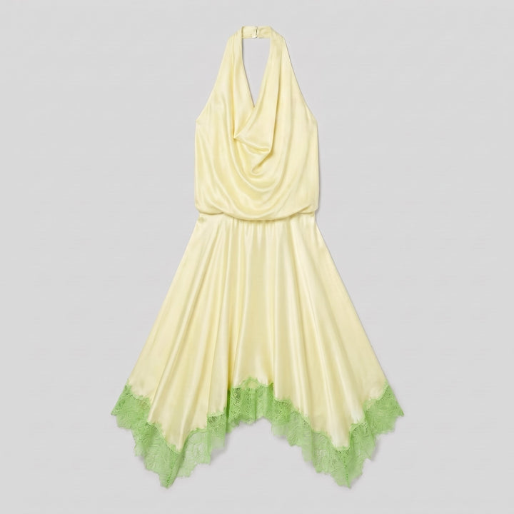 Elira Silk Dress key lime product flat lay