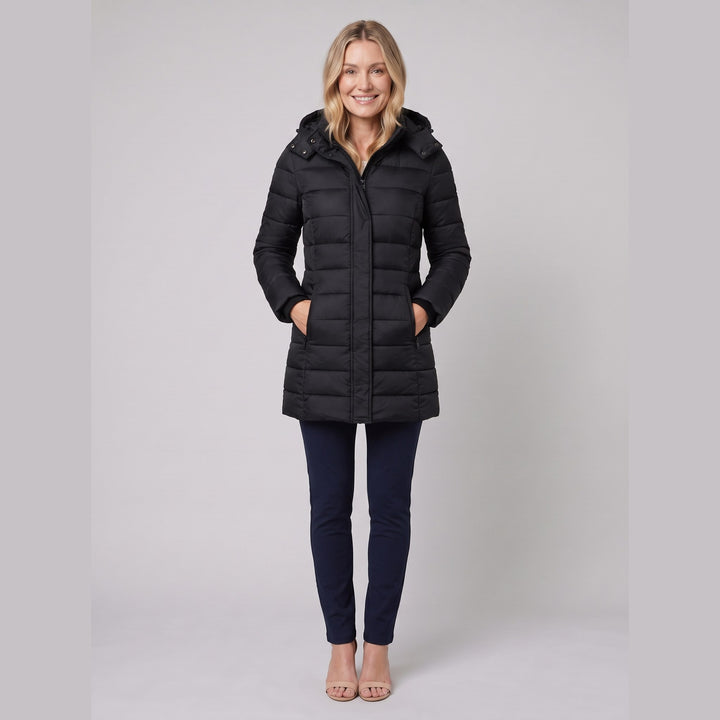 Elize lightweight puffer jacket in black on model