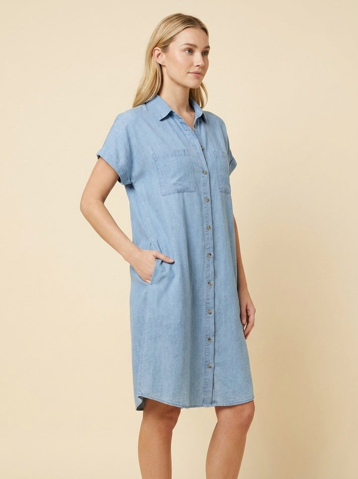 Elodie shirt dress chambray blue on model