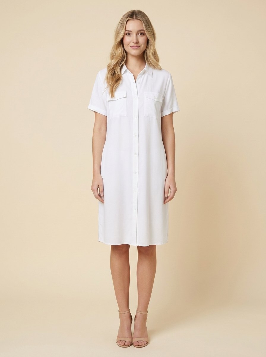 Elodie shirt dress white on model