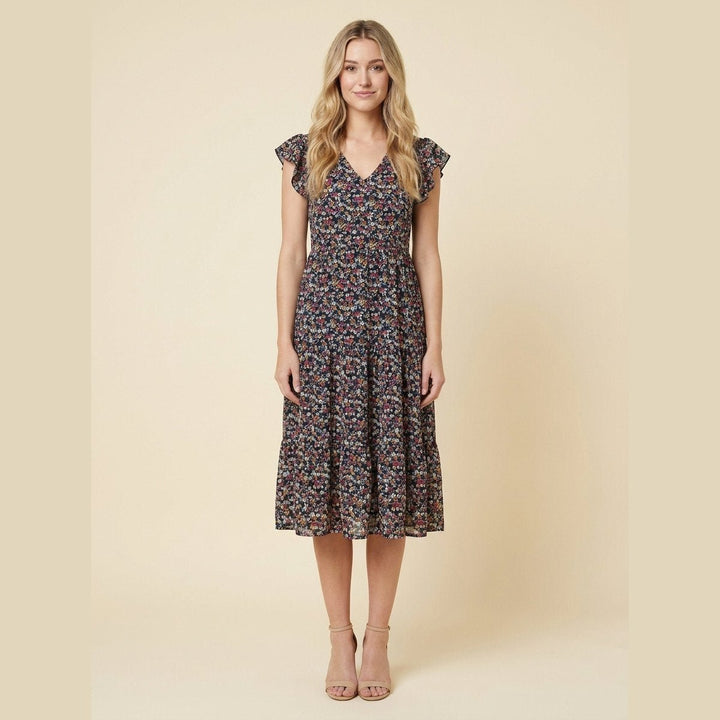 Elysia floral midi dress black