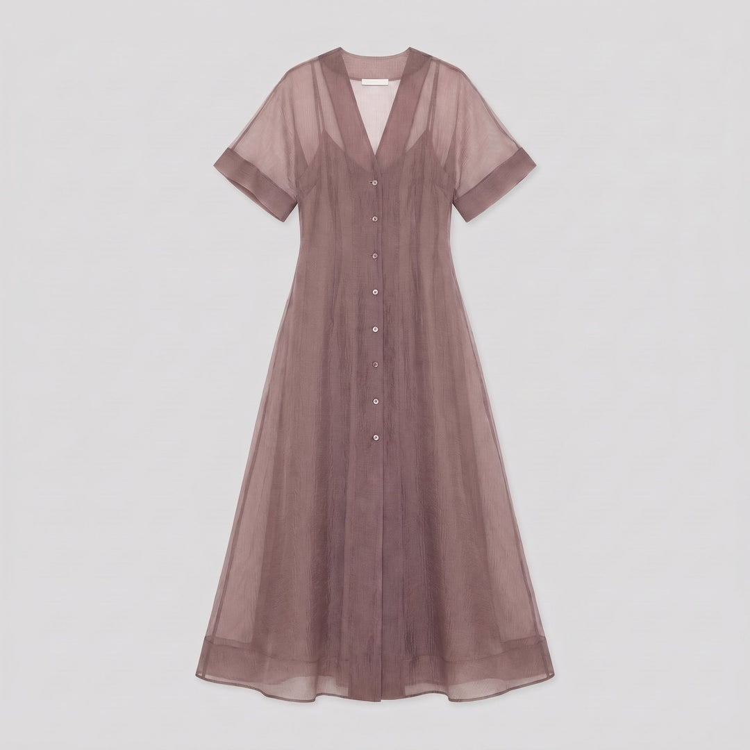 Mink organza Elysia A-line midi dress, product front