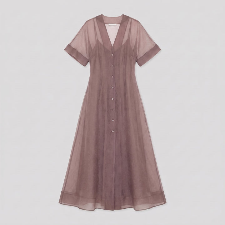 Mink organza Elysia A-line midi dress, product front