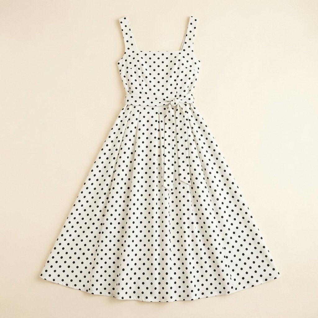 Elysia polka dot midi dress product flat lay